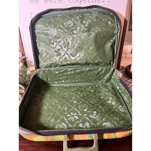 Vintage Retro Small Suitcase Carrying Case Trunk‎ Mid Century Floral Mod Hippie - Picture 8 of 13
